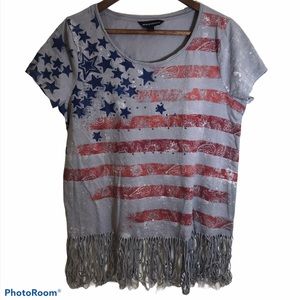 Rock & Republic Stars & Stripes Fringe Stud Top M